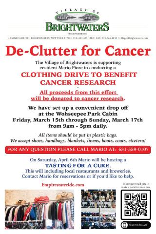Declutter for Cancer clothing drive at Wohseepee Cabin